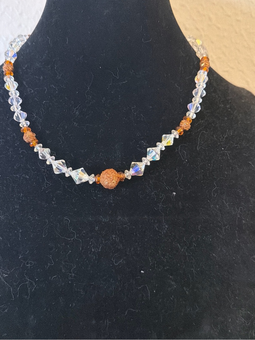 Vintage 1950s Aurora Borealis Crystal Iridescent Bicone Choker Necklace